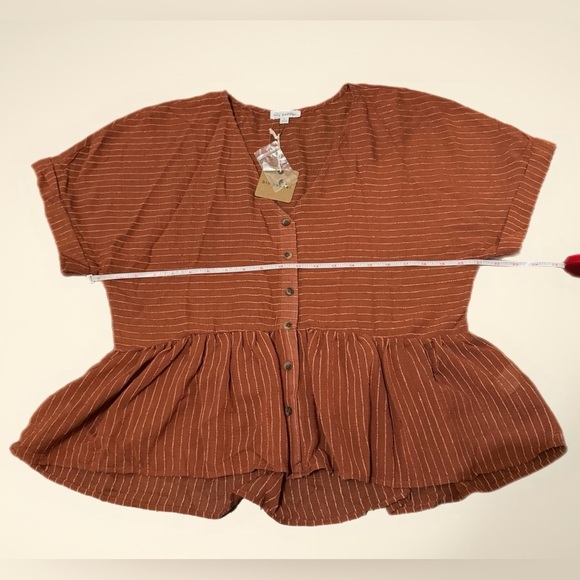 Blu Pepper • Striped Rust Orange Brown Babydoll Button Down Top NWT - Picture 4 of 5